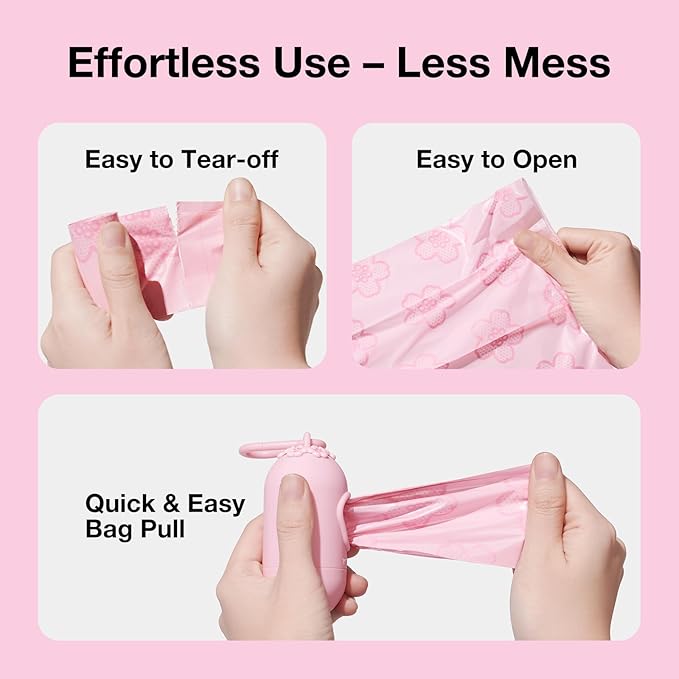 VETRESKA Cherry Blossom Scented Dog Poop Bags, Leak Proof, Extra Thick and Large Pet Waste Bags for Dogs Walking and Cat Litter, 36 Refill Rolls, 540 Poop Bags, Pink