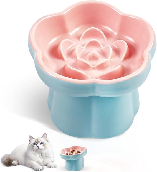 Cat Slow Feeder Bowl Set - 1 Pcs Pastel Series Cat Plate for Dry and Wet Food - Cute Maze Feeder Dish for Healthy Eating- Slow Feeding Bowls Whisker Friendly - Dishwasher Safe(Pink)