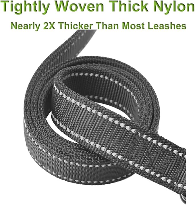 Dog Leash for Large Dogs, Traffic Padded 2 Handles for Extra Control, 6 FT Long with Reflective Stitch for Night Walking Black