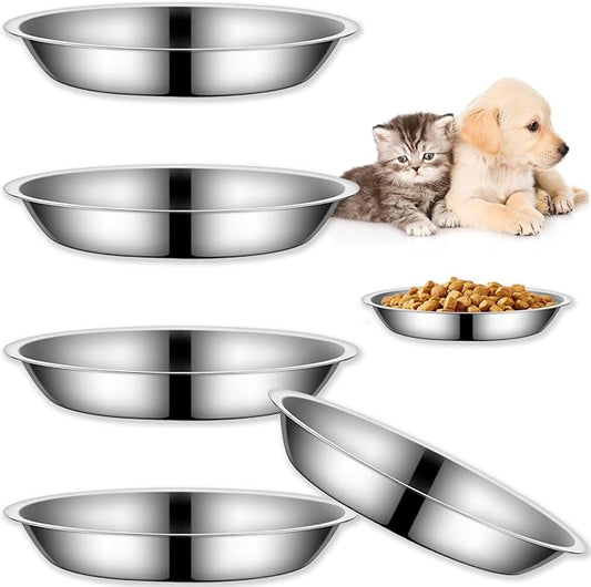4Packs Cat-Bowls Cat Food Bowl - 6.1 Inch Stainless Steel Cats Feed Bowl for Indoor Cats Shallow and Wide Wet Food Plate Pet Feeding Whisker Fatigue Relief Pet Plate for Kitten Puppy (Type-B)