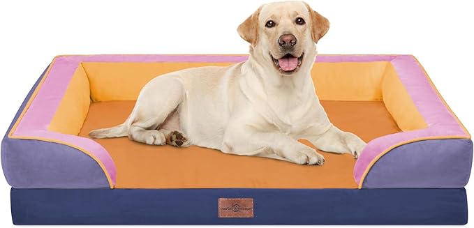 Comfort Expression Orthopedic Dog Bed for Extra Large Dogs 42x30 Inch, Waterproof Egg Crate Foam XL Pet Bed with Removable Bolsters, Dog Couch with Washable Cover & Non-Slip Bottom, Orange Breeze