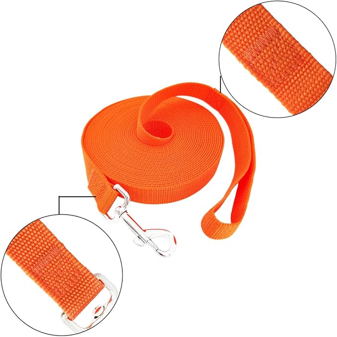 SALO Nylon Training Dog Leash for Small Medium Large Dogs, 1 Inch Wide, 20ft 30ft 40ft 50ft Long Leash Dog/Puppy Lead for Obedience Recall Training, Camping, or Backyard (30 Foot, Orange)