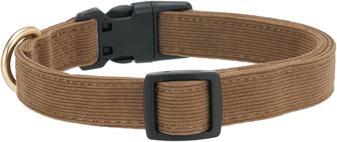 Soft Corduroy Fibric Dog Collar, Quick Side Release Buckle, for Small Dogs.(Brown,Small:10-15")