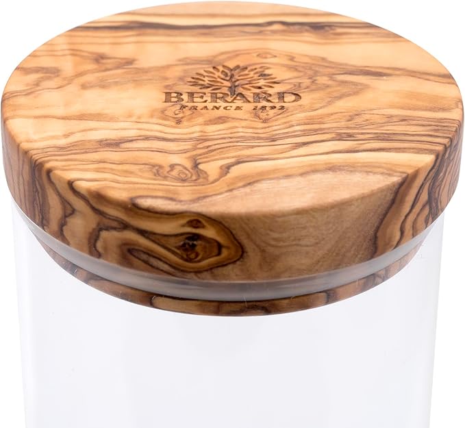 Berard Glass Storage Jar with Olive Wood Lid, 50-Ounce