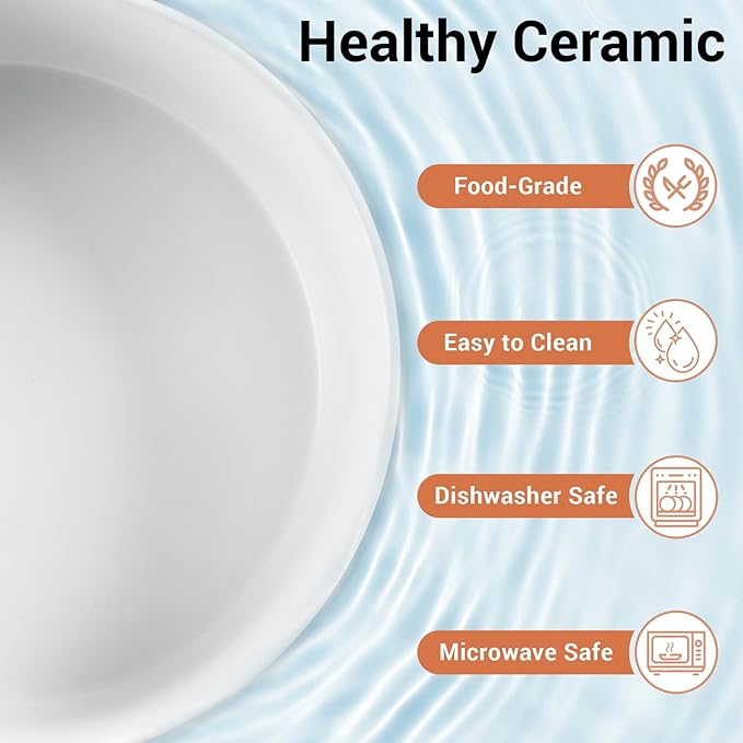 Elevated Dog Bowls, Ceramic Raised Dog Bowl Set with Anti-Slip and Non-Tip Metal Stand, 2 Pack Pet Food and Water Feeding Bowls for Small and Medium Dogs (White,7.6 Cups)