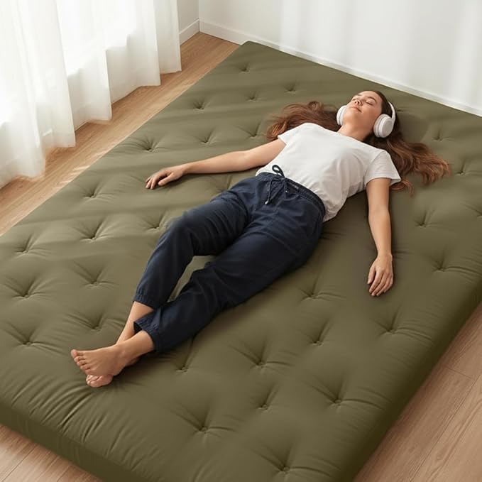 ZonLi Japanese Floor Futon Mattress Full Size 75"x 54", 100% Cotton Cover 2.5'' Thicken Tatami Mattress, Foldable Sleeping Pad, Portable Dormitory Tatami Mat, Roll Up Floor Lounger Bed for Adult