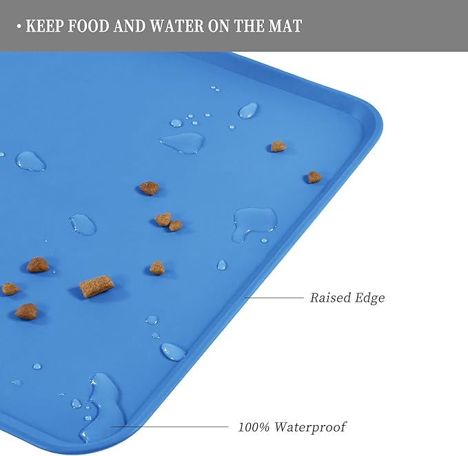 Waterproof Pet Feeding Mat with High Raised Edges, Heavier and Thicker Placemats for Cat Dog Water Bowl with BPA Free, Dogs Cats Food Mats for Messy Drinkers to Prevent Spill and Protect Floors