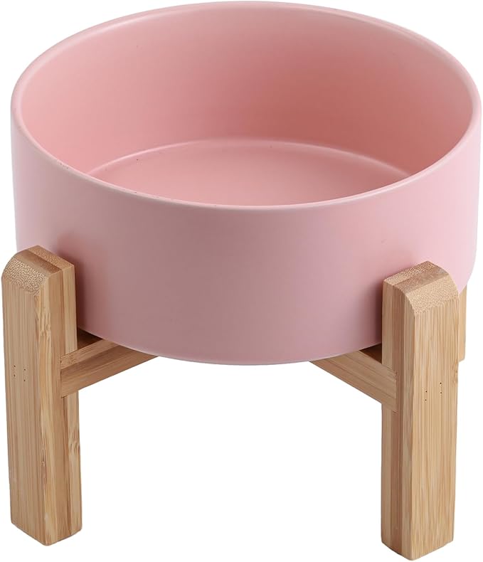 Pink Raised/Elevated Ceramic Dog Bowl for Medium Large Sized Breeds,Dog Food Water Bowl with Stand,8 in 7.6 Cups Non Slip Heavy Weighted