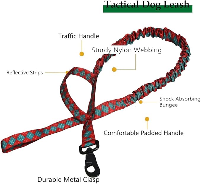 Christmas Tactical Dog Collar and Leash Set Adjustable Nylon Collar Dog Training Collar Leash Set with Control Handleand （Christmas Green XL