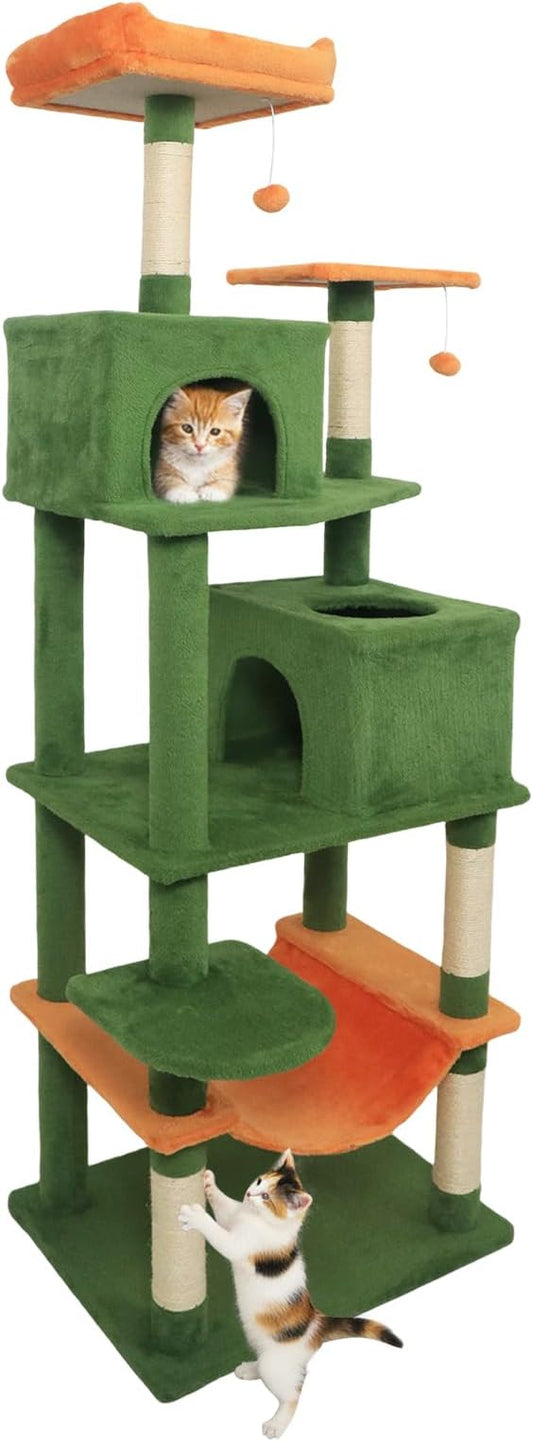 Tangkula Cat Tree for Indoor Cats, 75 Inch Extra Tall Cat Tower with Sisal Scratching Post, Padded Top Perch, Dual Condos, Hammock, 2 Dangling Balls, Platforms, Multi-Level Cat Climbing Furniture
