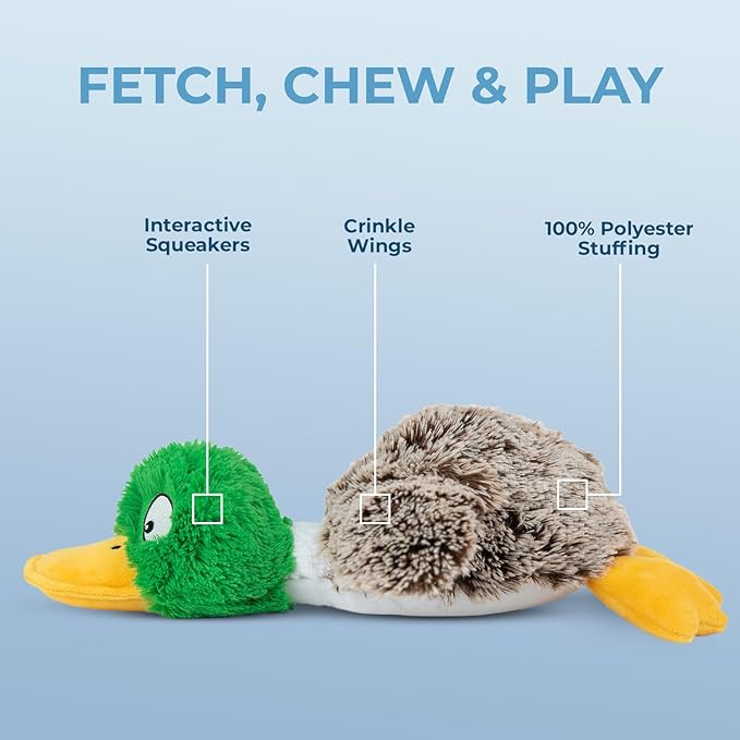 Best Pet Supplies Interactive Squeaky Dog Chew Toy, Ideal Dog Toys for Chewers, Small, Medium & Large Dogs, and Fetch Lovers - Mallard Duck (Gray), Small