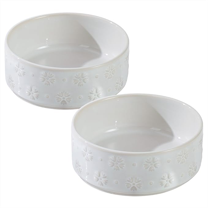 Ceramic 5.1inch Set of 2 Dog and Cat Bowls for Puppy, Kitty, Cats, 2pcs Anti-Slip Food and Water Pet Feeder(2 Bowls, Arctic White)