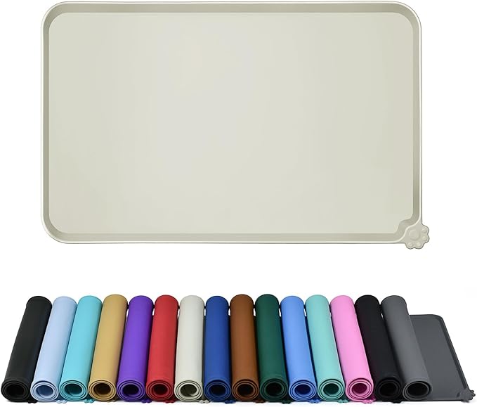 Waterproof Pet Feeding Mat with High Raised Edges, Heavier and Thicker Placemats for Cat Dog Water Bowl with BPA Free, Dogs Cats Food Mats for Messy Drinkers to Prevent Spill and Protect Floors