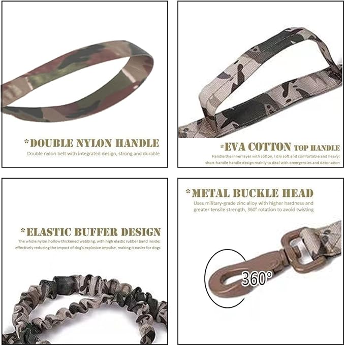 Xqpetlihai Tactical Dog Collar and Leash Set Adjustable Military Nylon Dog Collar with Control Handle and Heavy Duty Metal Buckle for Large Dogs （Camo S