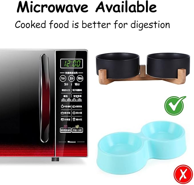 Petygooing Ceramic Dog Cat Bowls Set with Stand,Black Pet Food and Water Bowl,Small Dog Bowls Cute Modern Anti Slip Set of 2 Pet Feeder Small Size Pet Dish(13.5OZ/5.1 in)