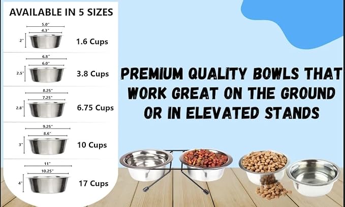 Greendale - 4 Pack - 1.8 Cup Capacity - Stainless Steel Metal Dog Bowls - Perfect for Dog Food and Water. Wrong Size? Click to Look at Our Size Options.