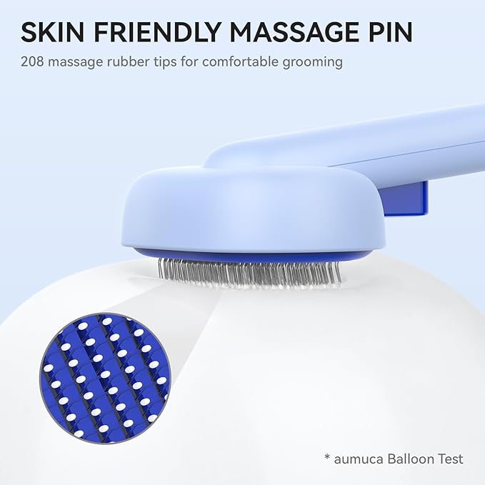 aumuca Self Cleaning Slicker Brush, Cat Brushes for Indoor Cats, Horses Grooming Deshedding Brush, Pet Massage Removes Loose Fur, Blue