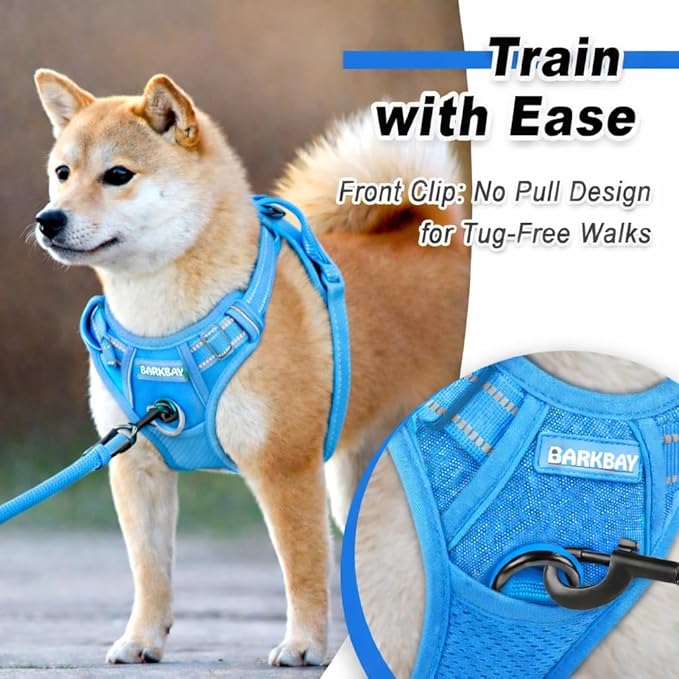 BARKBAY Dog Harness No Pull Mesh for Small Dogs - Adjustable, Reflective, Comfortable, No Choke, Heavy-Duty - Perfect for Outdoor Training, Walking, and Hiking - Strong & Durable - XS & Blue Mesh