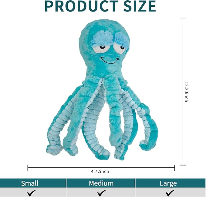 Squeaky Dog Toys - Interactive Plush Toys for Medium Dogs- Blue Octopus Toys for Tug of War