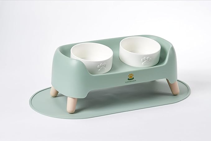 Premium Adjustable Height Ceramic Elevated Dog Bowl Set — Modern Ergonomic Raised Feeder for Small to Large Dogs | Luxury Non-Slip Tilted Stand, Easy to Clean Pet Feeding Station (Mint)
