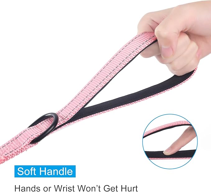 ECO-CLEAN Dog Leash for Large Dogs, Traffic Padded 2 Handles for Extra Control, 6 FT Long with Reflective Stitch for Night Walking (Pink)