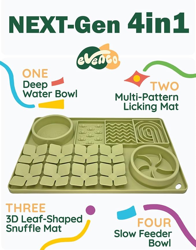Slow Feeder Bowl for Dogs and Cats, Silicone Lick Mat & Snuffle Mat with Suction Cups - Interactive Puzzle Feeder, Slow Eating, Keep Busy and Reduce Vomiting (15.75" x 10.5" Green)