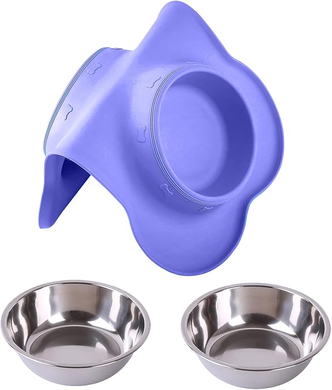 Hubulk Pet Dog Bowls 2 Stainless Steel Dog Bowl with No Spill Non-Skid Silicone Mat + Pet Food Scoop Water and Food Feeder Bowls for Feeding Small Medium Large Dogs Cats Puppies (Large, Purple)