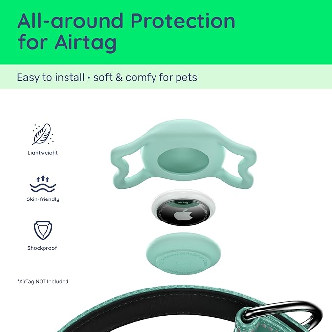 Apple Tag Holder Dog Collar, Reflective Ultra-Durable Nylon Padded with QR Code Buckle & IP68 Waterproof for AirTag Holder Compatible for Apple Tag, Comfortable for Small Medium Large Dogs(Green,M)