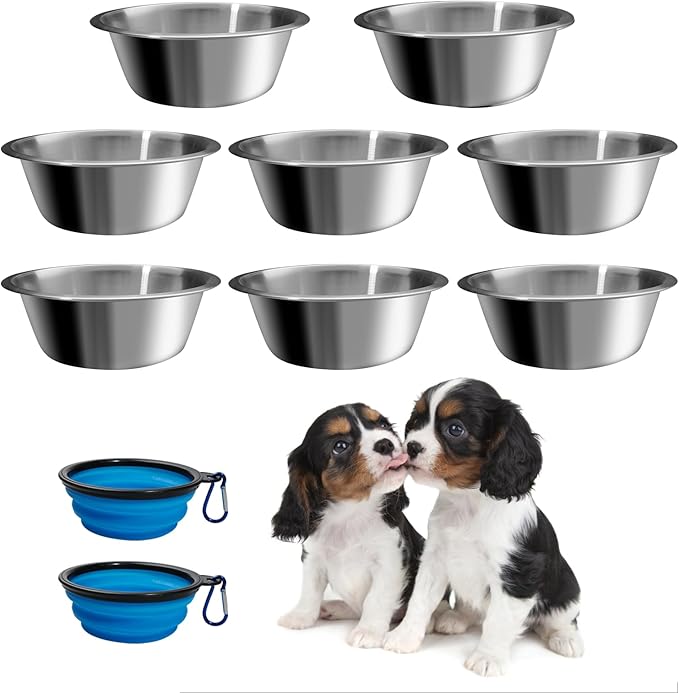 10 Pcs Stainless Steel Dog Bowls,6.85 inch Pet Food Replacement Bowls, Metal Dog Water Dishes for Medium, Small Dogs