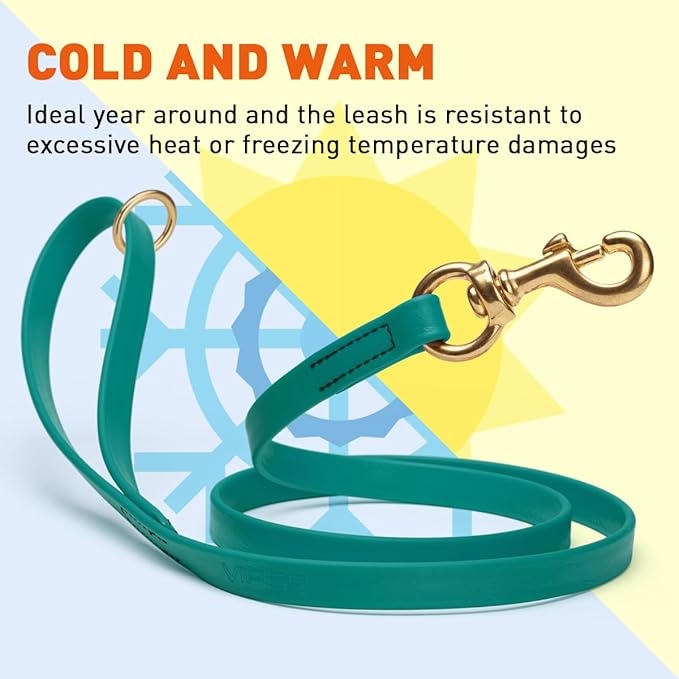 Viper Biothane K9 Working Dog Leash Waterproof Lead for Tracking Training Schutzhund Odor-Proof Long Line with Solid Brass Snap for Puppy Medium and Large Dogs 4ft, Blue Aqua