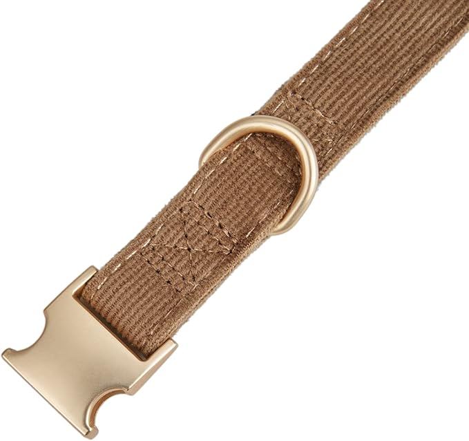 Soft Corduroy Fibric Dog Collar with High Grade Metal Buckle, for Small Dogs.(Brown,Small:10-15")