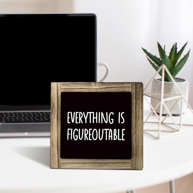 Everything Figureoutable Sign - Rustic Wooden Tabletop Decor, Inspirational Office Art, Farmhouse Home Office Cubicle Decor