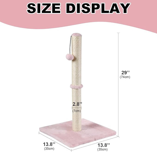 Dimaka Tall Cat Scratching Post, Claw Scratcher with Sisal Rope and Covered with Soft Smooth Plush, Vertical Scratch [Full Strectch] for Standard Size Cats (Pink, 29 inches for All Cats)