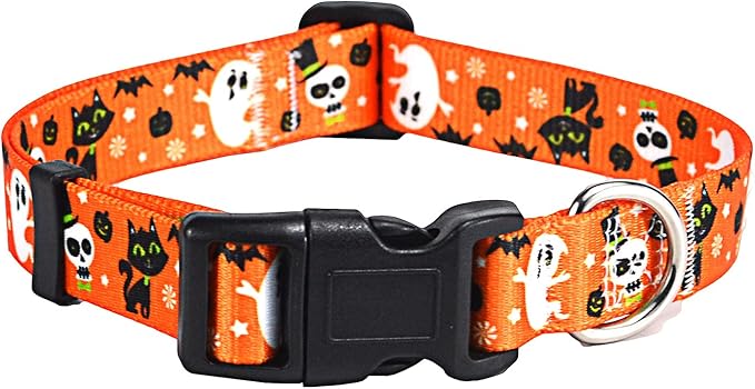 Halloween Dog Collar - Pumpkin Bat Ghost Pattern - Adjustable for Small Medium Large Dogs(Halloween,S)