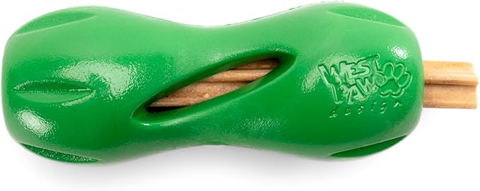 West Paw Qwizl Treat Dispensing Dog Toy for Tough Chewers- Durable Long Lasting Chew and Fetch Toy Keeps Dogs Engaged- Dishwasher Safe Safe Materials Made in USA - Clover Green, Small