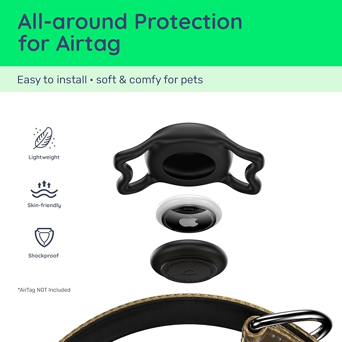 Airtag Dog Collar, Reflective Ultra-Durable Nylon Padded with QR Code Buckle & IP68 Waterproof Air Tag Holder Compatible for Apple AirTag, Comfortable for Small Medium Large Dogs(Brown,L)