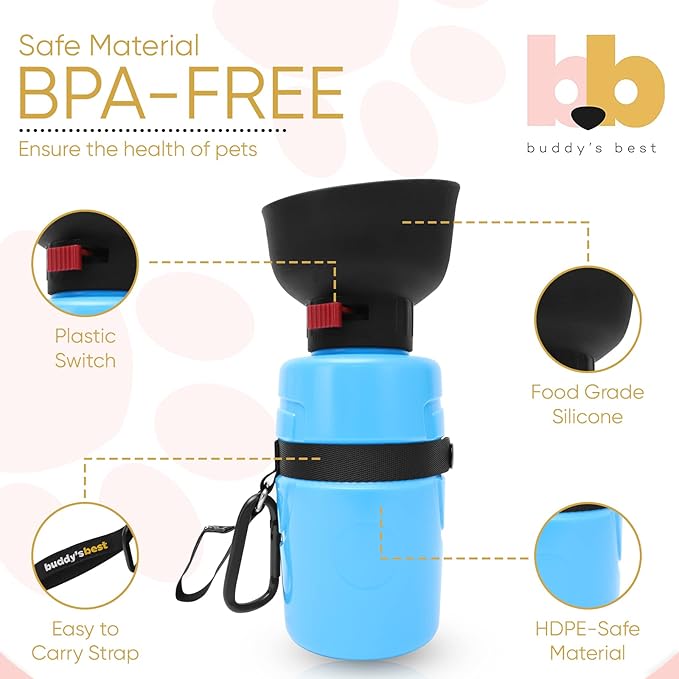 Buddy’s Best 21oz Dog Water Bottle Upgraded – Outdoor Collapsible Water Bowl Cup for a Trip, Hiking, Walking, Traveling – Adventure and Pet Travel Essentials – Doggy Hydration Gadgets (Blue)
