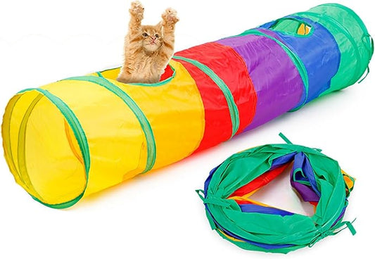 Cat Tunnel for Indoor Cats Interactive, Rabbit Tunnel Toys, Pet Toys Play Tunnels for Cats Kittens Rabbits Puppies Crinkle Pop Up Rainbow 45"