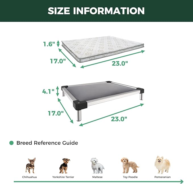 FXW TitanNest Chew-Proof Elevated Dog Bed, Raised Cot for Indoor/Outdoor/Camping Use, Durable & Washable Padded Pet Bed with Exclusive Cover for Toy Dogs, 23.0" L x 17.0" W x 4.5" H, Gray