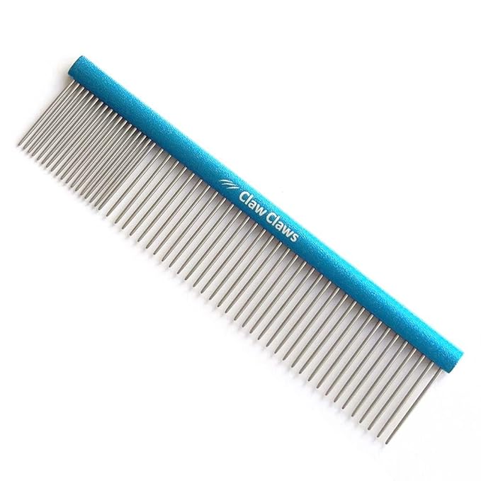 7.5" Greyhound Oval Grooming Comb – Blue Aluminum Spine, Stainless Steel Teeth Comb for Long-Haired Dogs & Cats, Removes Mats, Tangles, and Loose Fur – Lightweight for Long Time Deshedding