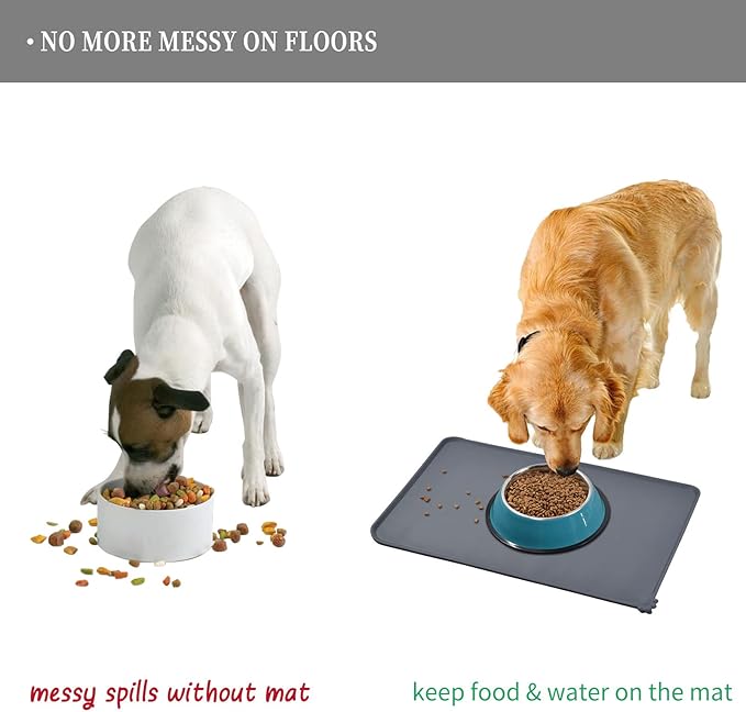 Waterproof Pet Feeding Mat with High Raised Edges, Heavier and Thicker Placemats for Cat Dog Water Bowl with BPA Free, Dogs Cats Food Mats for Messy Drinkers to Prevent Spill and Protect Floors