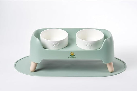 Premium Adjustable Height Ceramic Elevated Dog Bowl Set — Modern Ergonomic Raised Feeder for Small to Large Dogs | Luxury Non-Slip Tilted Stand, Easy to Clean Pet Feeding Station (Mint)