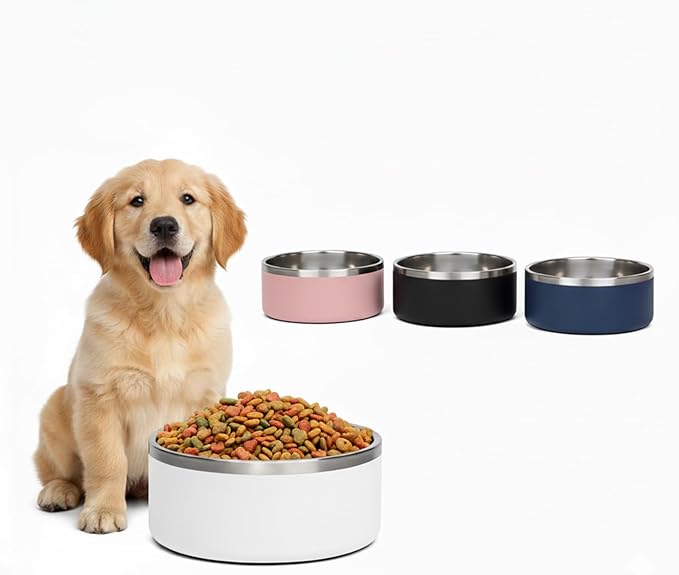 Dog Bowls, Stainless Steel Dog Food and Water Bowl for Small to Large Breed, Anti-Slip, Dishwasher Safer, Rust-Resistant, Easy to Clean, Weighted Durable Metal Bowl (White, 64 oz)