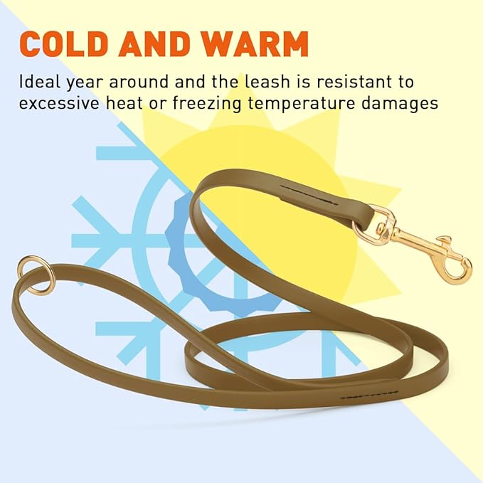 Viper Biothane K9 Working Dog Leash Waterproof Lead for Tracking Training Schutzhund Odor-Proof Long Line with Solid Brass Snap for Puppy Medium and Large Dogs 4ft, Coyote Brown