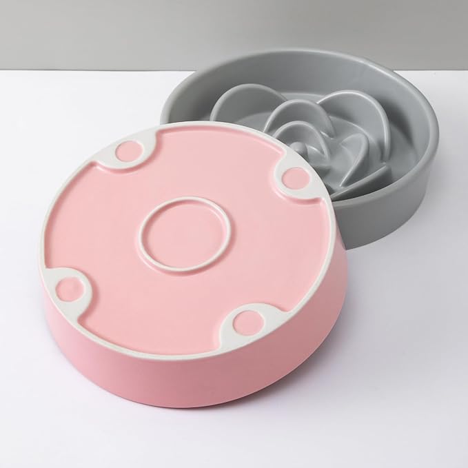 8.25'' Ceramic Slow Feeder Dog Bowls - Petal Shape Modern Dog Food Dish for Medium and Large Breeds, Puzzle Maze Bowl to Slow Down Eating, Anti-Gulping, Dishwasher & Microwave Safe, Pink