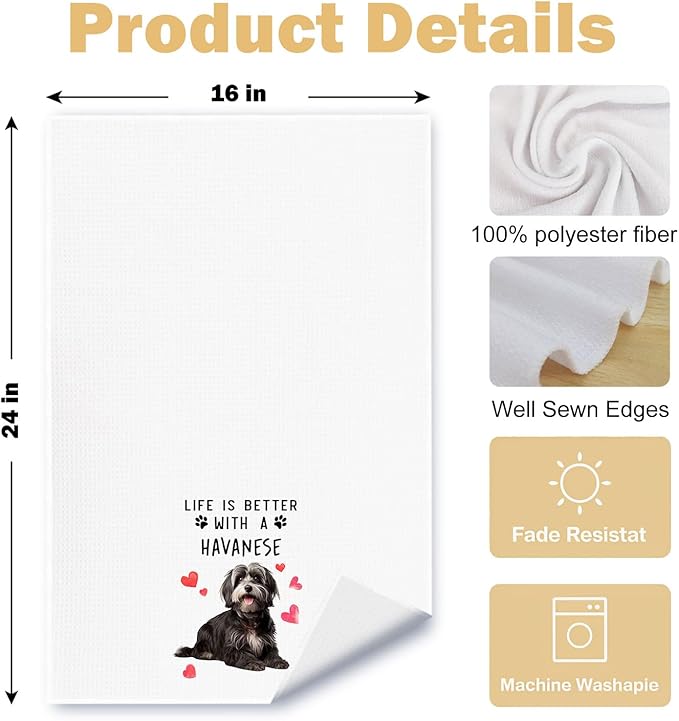 Havanese Dog Kitchen Towels, Havanese Gifts for Women Dish Tea Towels for Kitchen Decor, Dog Lovers Mom Gifts Decorative Hand Towel for Bathroom, 16x24 Inches