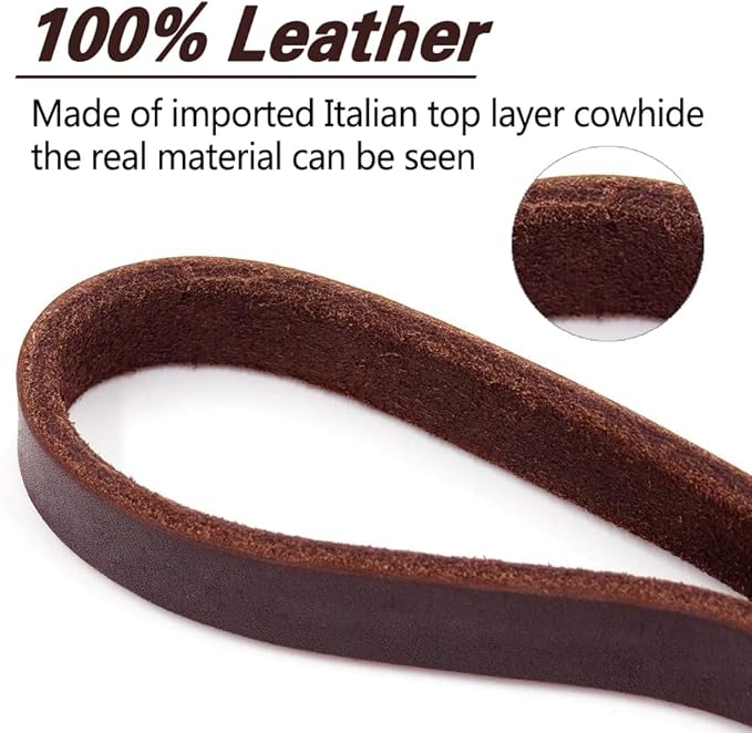 LWBMG Leather Dog Leash 6ft x 5/8 inch, Heavy Duty Leather Dog Training Leash, Soft Handmade Braided Pet Leashes for Large Medium & Small Dogs