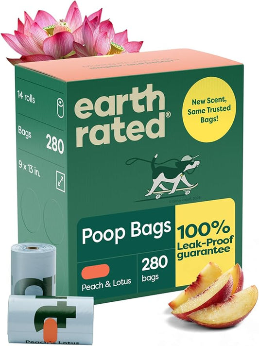 Earth Rated Poop Bags for Dogs, Guaranteed Leak Proof and Extra Thick Waste Bag Refill Rolls, Peach and Lotus, 280 Count
