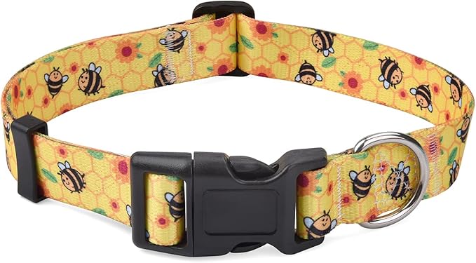 Dog Collar with Bohemia Floral Tribal Geometric Patterns - Soft Ethnic Style Collar Adjustable for Small Medium Large Dogs(Bee,L)