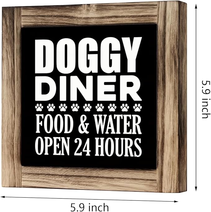 Dog Decor, Dog Paws Decor, Rustic Wooden Tabletop Decor Sign, Dog Puppy Wood Decor, Pet Decoration, Dog Home Decor, Dog Food Area Decor, Doggy Diner - Food & Water - Open 24 Hours Sign